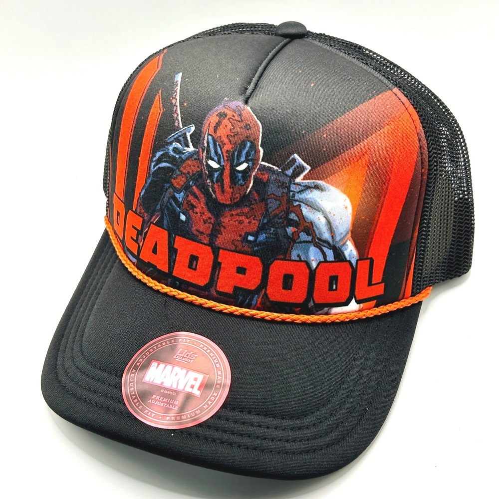 Deadpool Marvel Trucker Hat OSFM Black Red Graphic Mesh Snapback Lids Exclusive